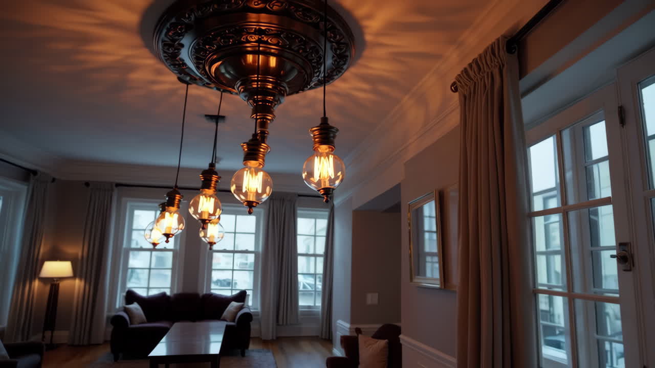 Vintage Edison Bulb Chandelier in a Dining Room