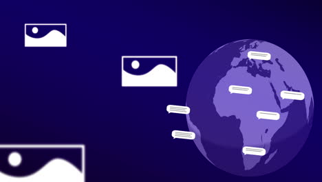 animación del globo sobre íconos digitales de paisaje