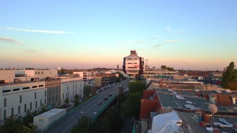 great aerial top view flight tower
peaceful sunset sky over city berlin town district steglitz zehlendorf germany 2023