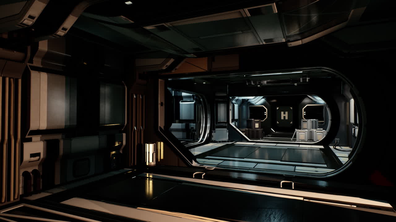 interior futurista do corredor da nave espacial com luz