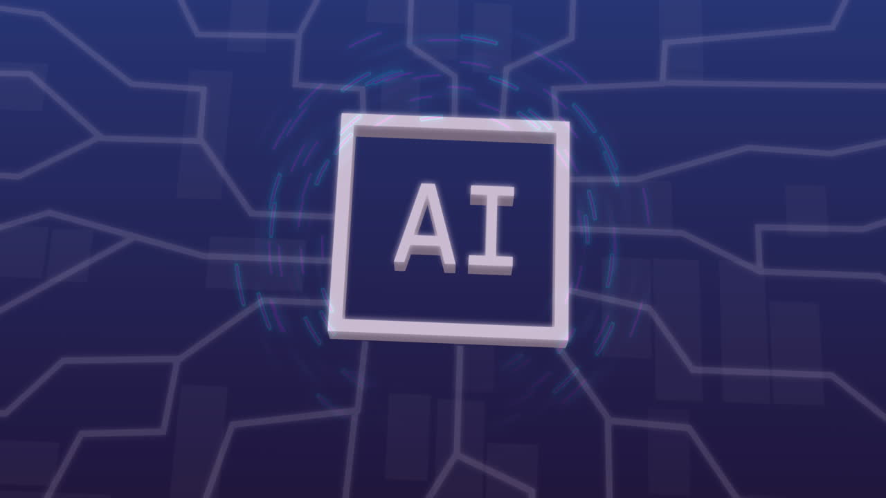 animación de un procesamiento de datos con iconos y red de conexiones