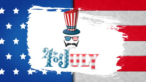 animation of 4th of july text with icons over flag of usa