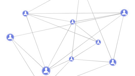 animation of spots over network of connections with icons on white background