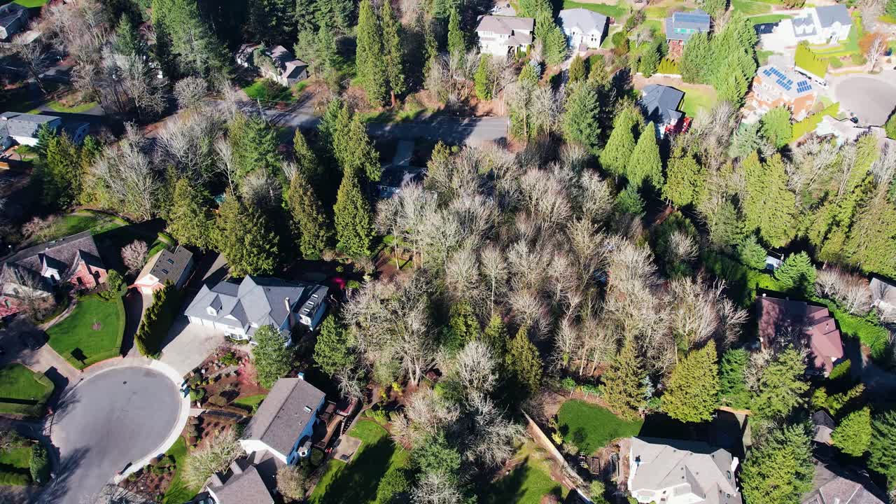 4K aerial drone shot overlooking Suburban neighborhood houses in Portland, Oregon