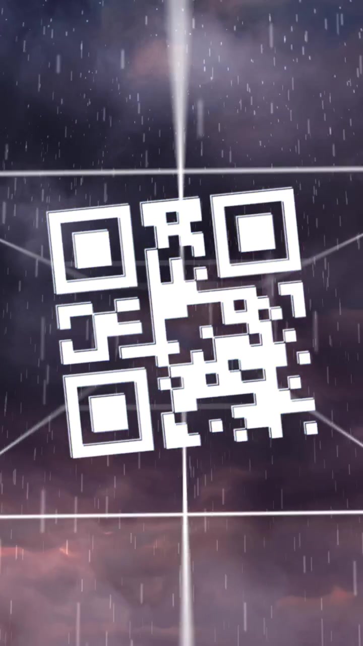Animation of qr code over sky with clouds and rain