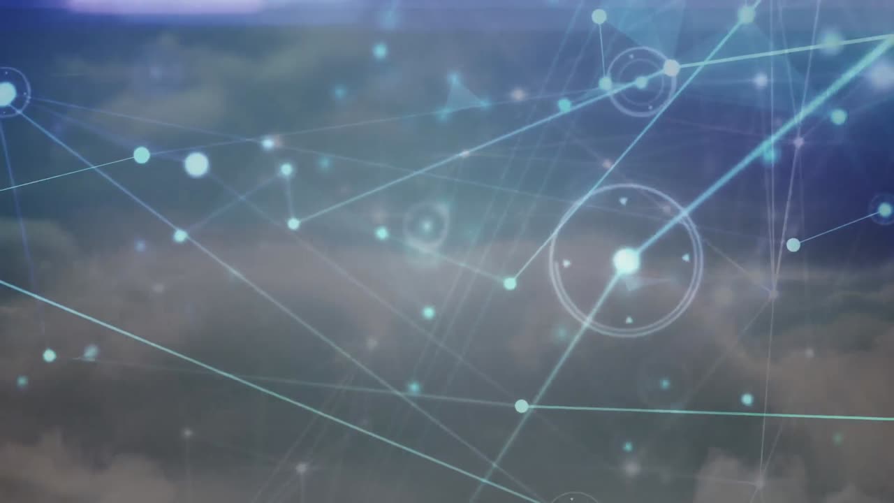 animación de la red de conexiones con iconos sobre nubes