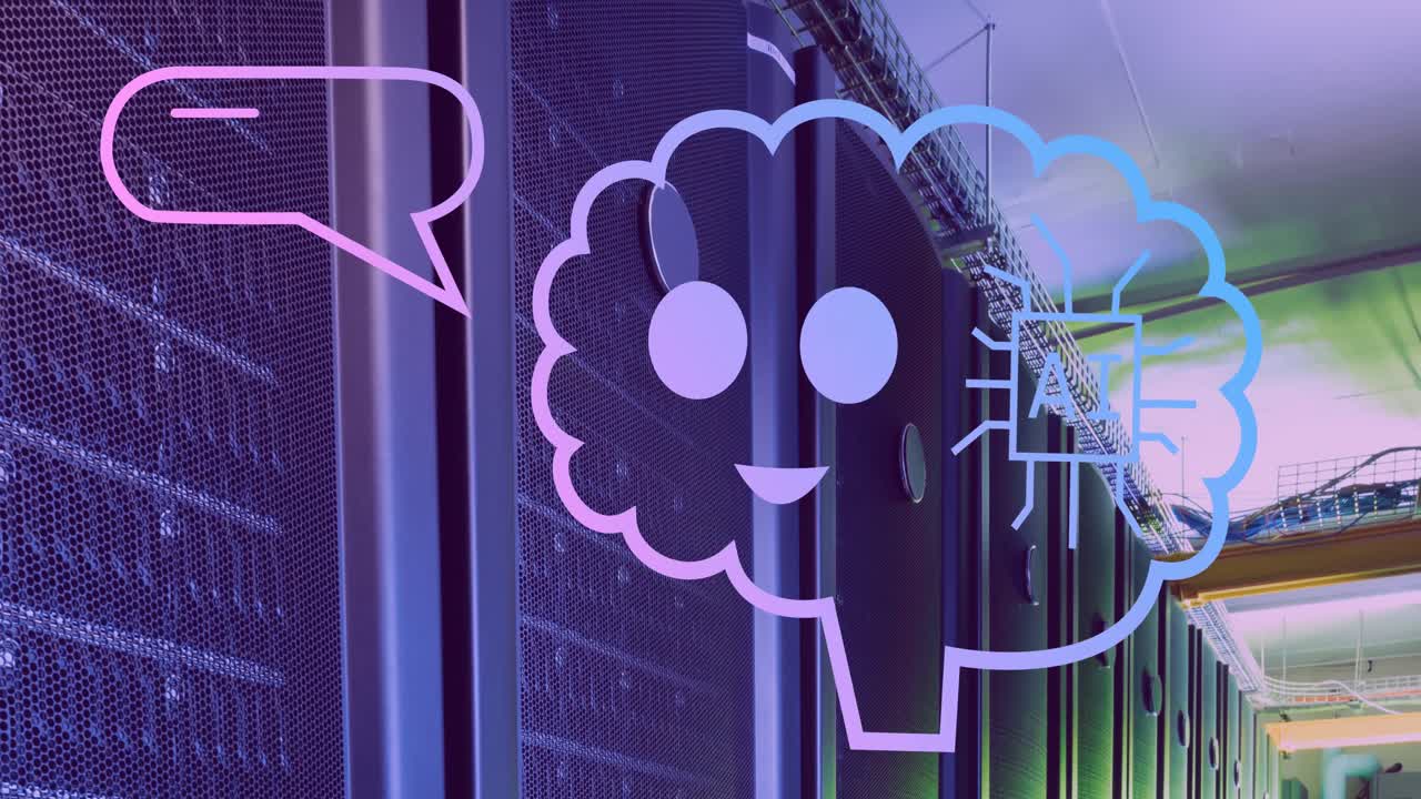 Animation of ai text and data processing over computer servers