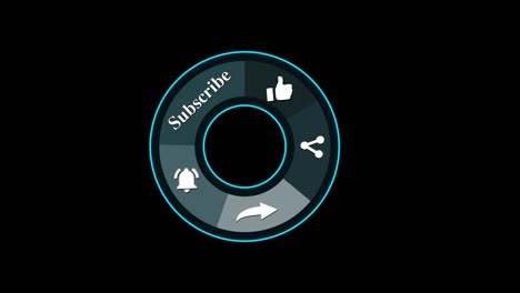 animación de un suscribirse y gustos y botón de notificación del icono de las redes sociales y espacio para el logotipo