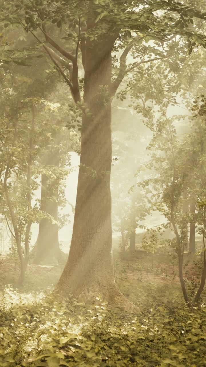 숲 속 의 안개 를 통과 하는 빛