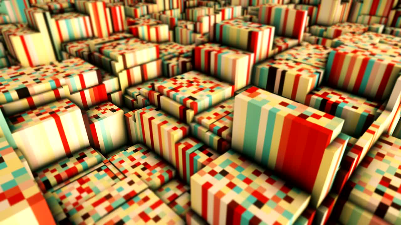 움직이는 다채로운 큐브의 추상적인 파동 표면