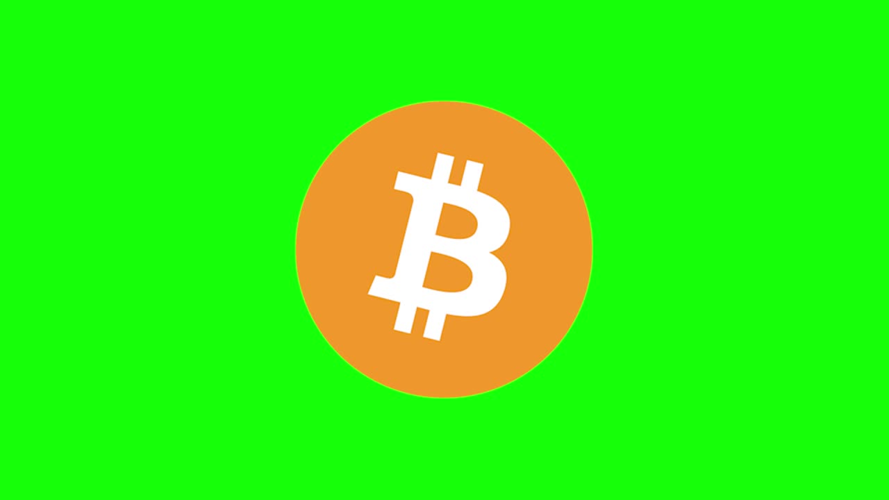 Bitcoin logo animation on vibrant green chroma key, ideal for cryptocurrency visuals and marketing content.