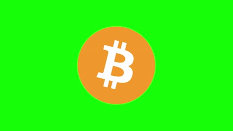 Bitcoin logo animation on vibrant green chroma key, ideal for cryptocurrency visuals and marketing content.
