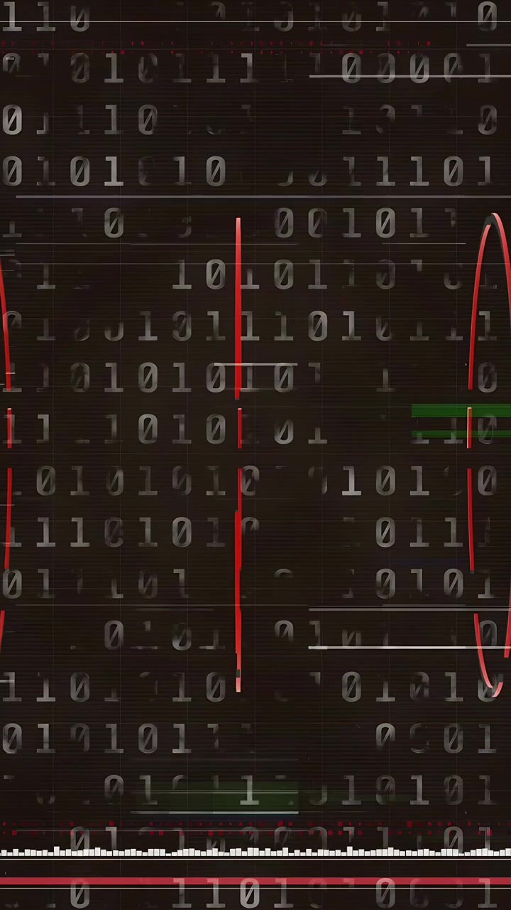 Vertikal video: Grøn bjælke vises, starter rød bølgeform med pulserende dobbeltlapper og viser dataflow