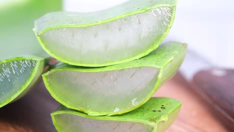 close-up of sliced aloe vera leaves