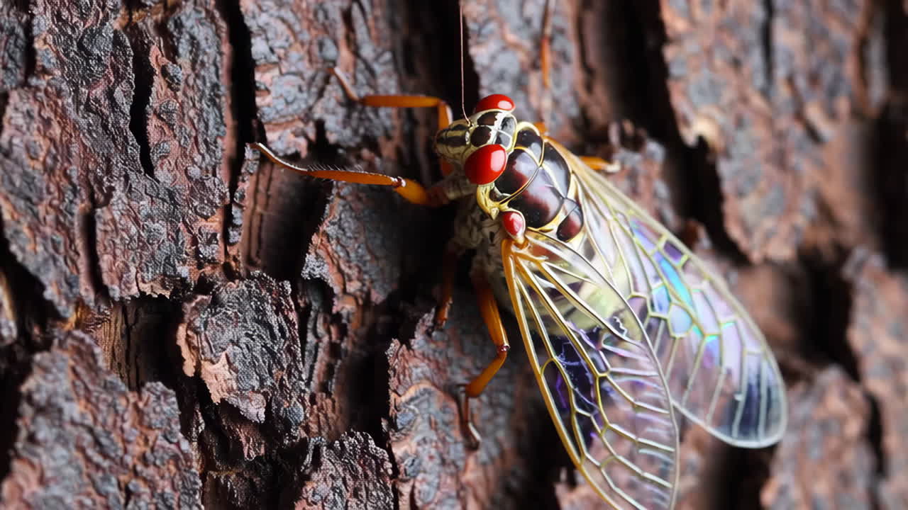 Cicada on Tree Bark