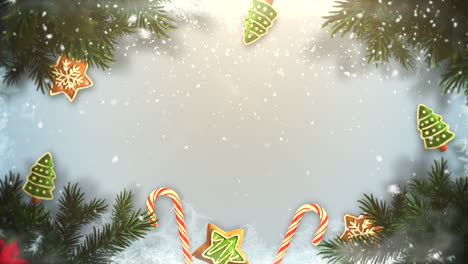 Animated-closeup-Christmas-green-tree-branches-and-toys-1