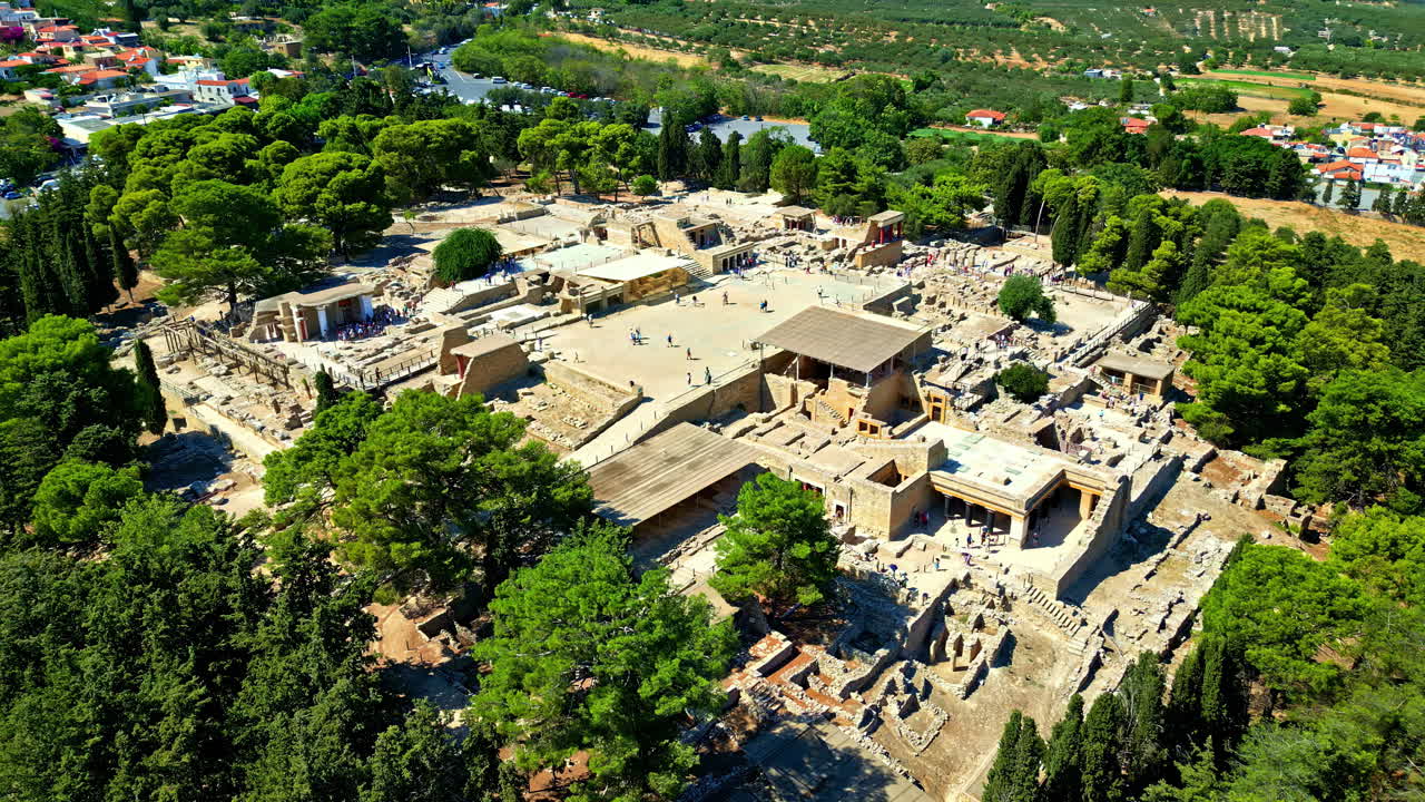 Knossos Palace Bronze Age archaeological site in Crete island Greece, aerial