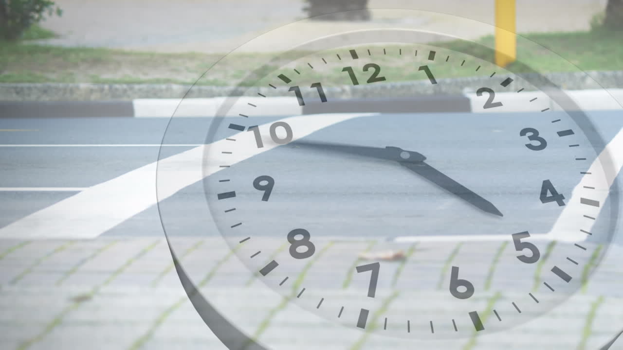 도로와 자동차에 대한 시계의 애니메이션