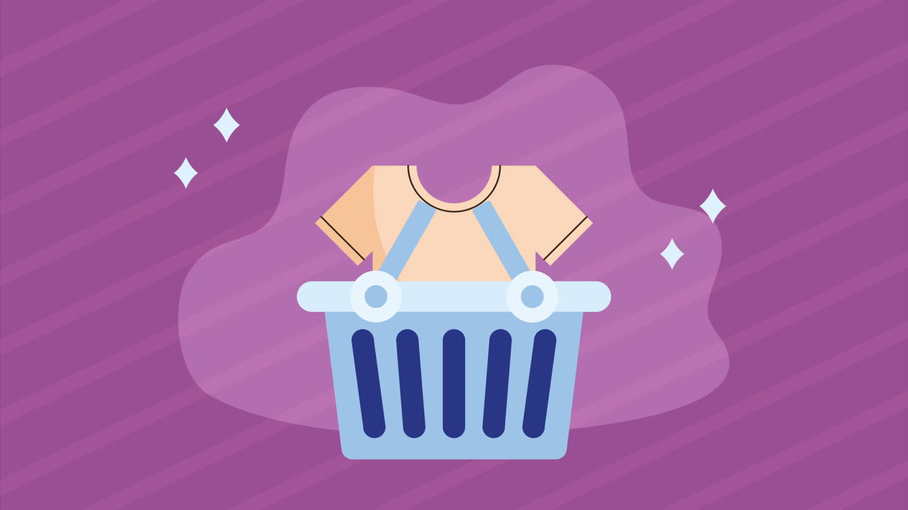 셔츠 애니메이션 을 가진 쇼핑 바구니 시장