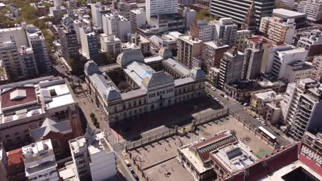 aerial birds eye shot of law school in montevideo city during sunny day,uruguay