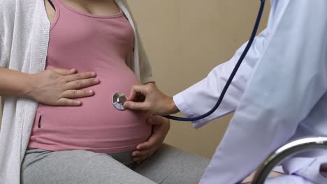 pregnant woman and gynecologist doctor at hospital