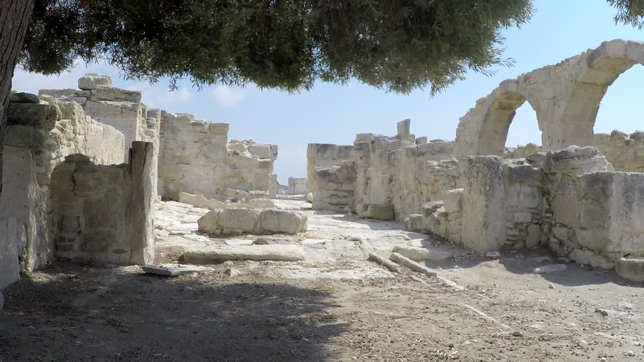Ancient ruins at Kourion Archaeological Site in Cyprus, showcasing stone structures