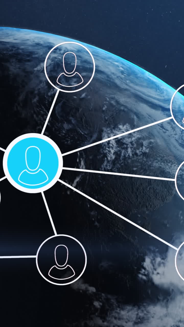 animación de la red de conexiones con los iconos de la gente en todo el mundo