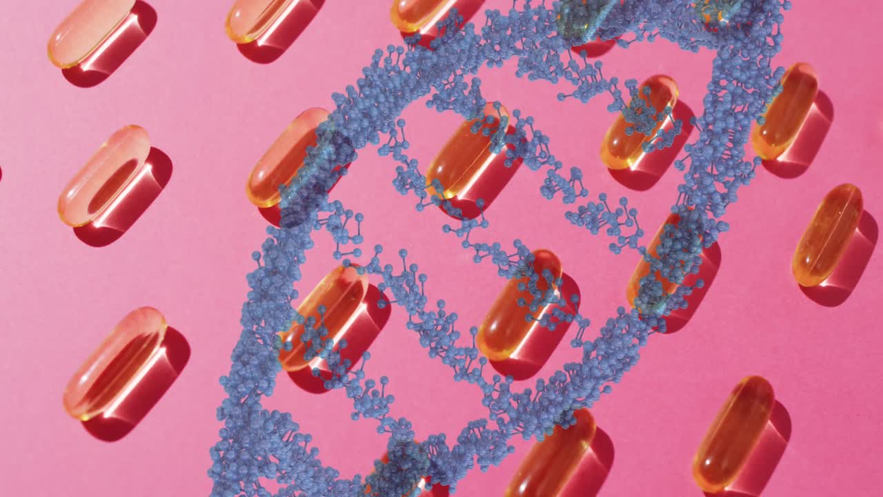 알약 위에 있는 dna 가닥의 애니메이션