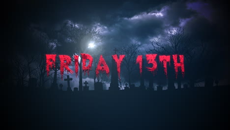 friday 13th text on night landscape with clouds and grave on cemetery