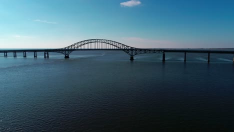 long island bridge as seen by a drone in winter