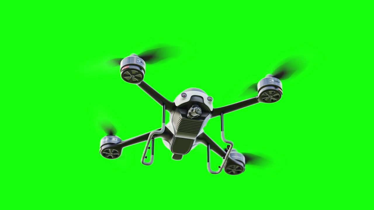 색 드론이 클로즈업으로 날아다니며 녹색 스크린에서 애니메이션 루프를 만니다.