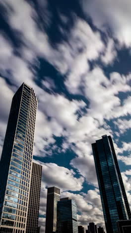 modern skyscrapers against a dramatic cloudy sky