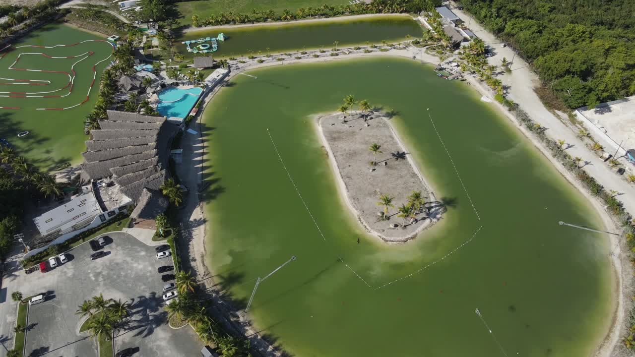 Caribbean Lake Park, Punta Cana, Dominican Republic. Aerial top-down orbiting