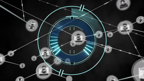 animación del alcance, procesamiento de datos a través de una red de conexiones con iconos