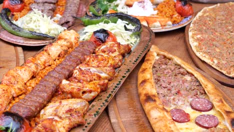 turkish food platter with kebab and pide