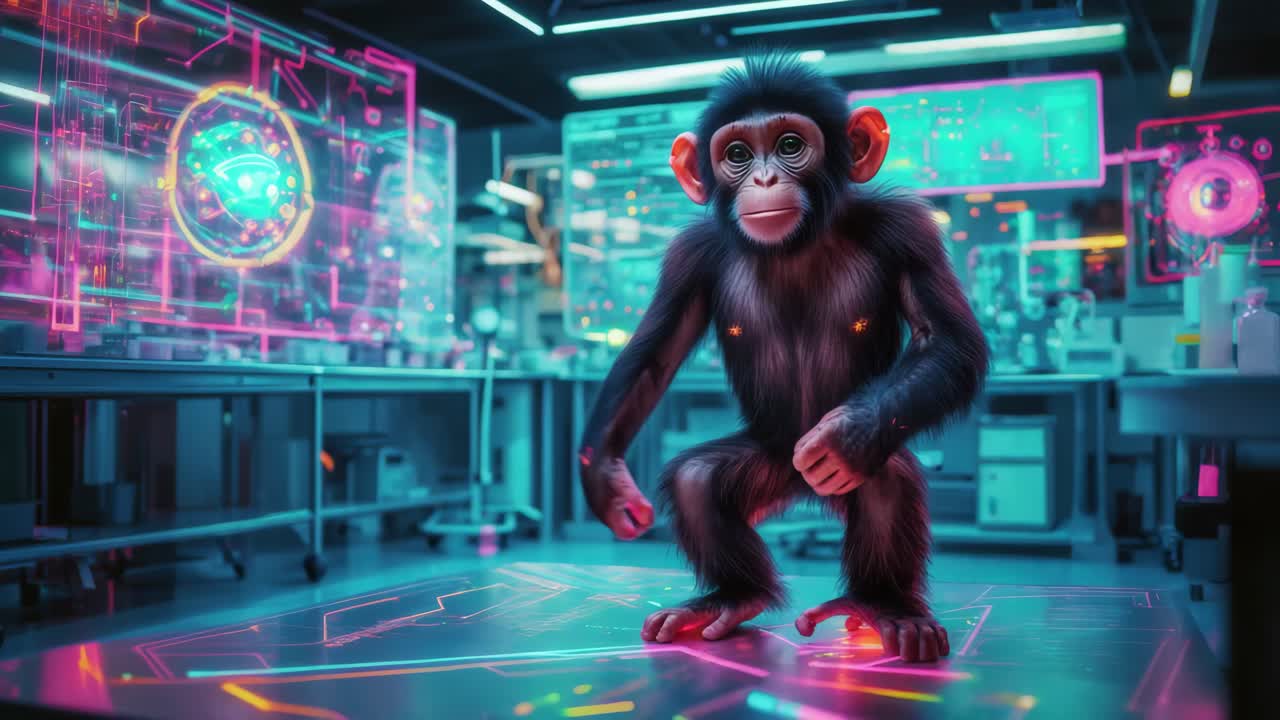 Chimpanzee in a Futuristic Laboratory