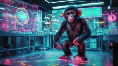 chimpancé en un laboratorio futurista