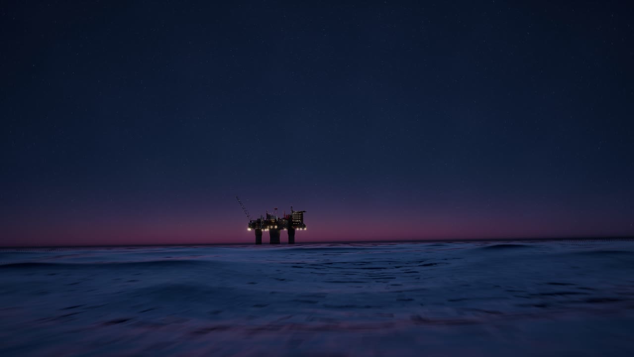 морская нефтяная платформа ночью