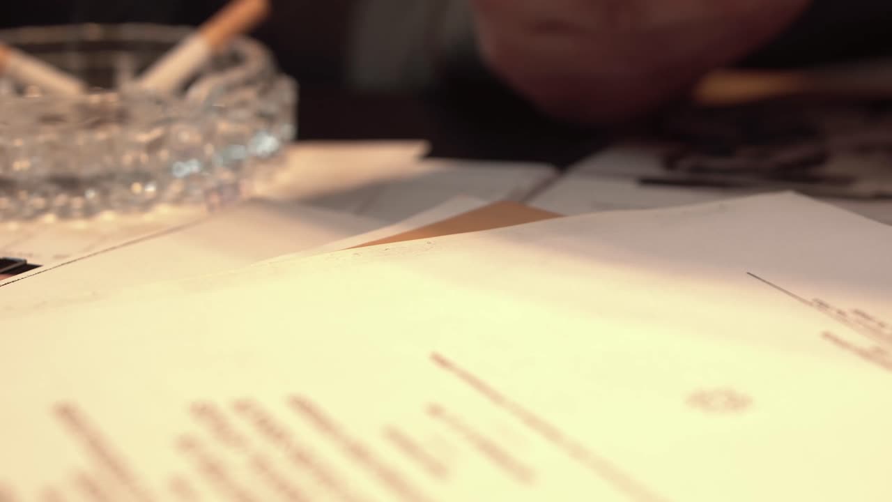 Police Detectives Going Through Criminal Investigation Files in Office, Close Up