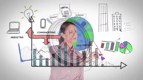 Animation of statistics with businesswoman and stopwatch