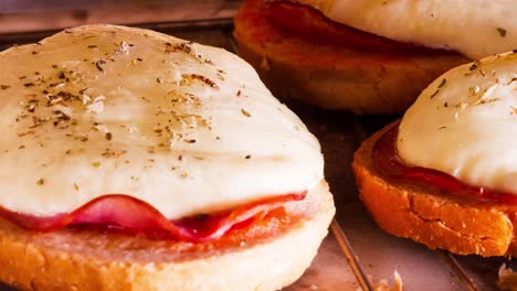 Toast-With-Ham-and-Cheese-Melting-Close-Up-Time-Lapse-Zoom-out