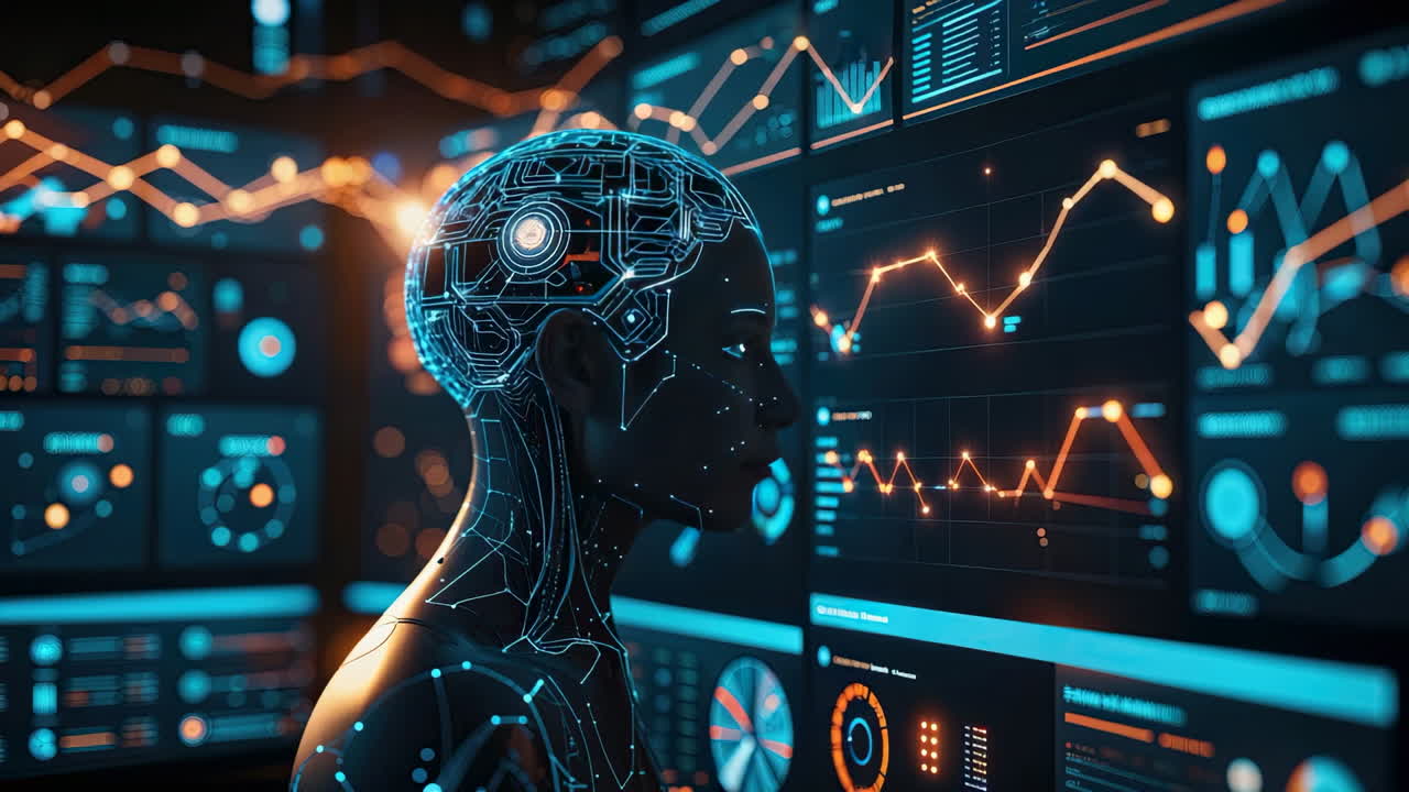 Futuristic AI Analyzing Data in a High-Tech Environment