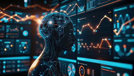 futuristic ai analyzing data in a high-tech environment