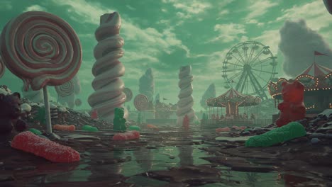 surreal candy kingdom: a fantastical landscape of giant sweets and imaginative attractions captured in a magical environment of enchantment and wonder
