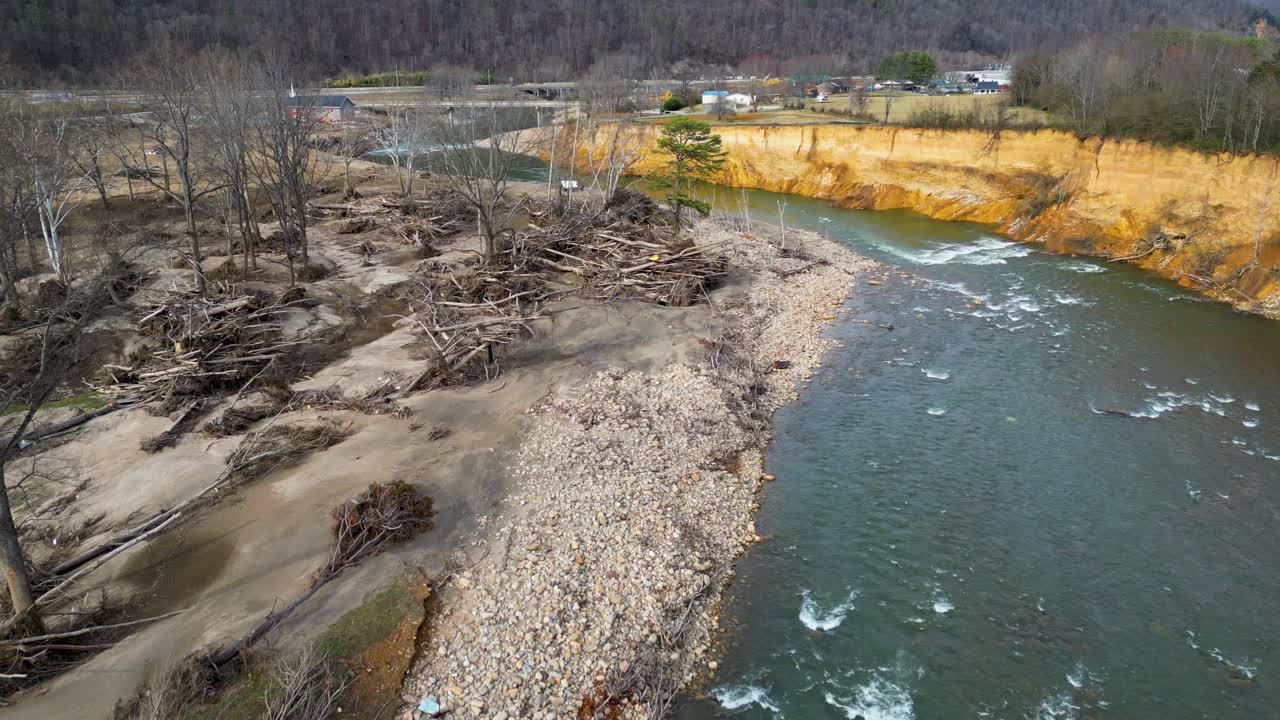 4K Aerial Drone Video of Erosion of the Nolichucky River in Erwin, TN Caused by Flooding after Hurricane Helene (2024)