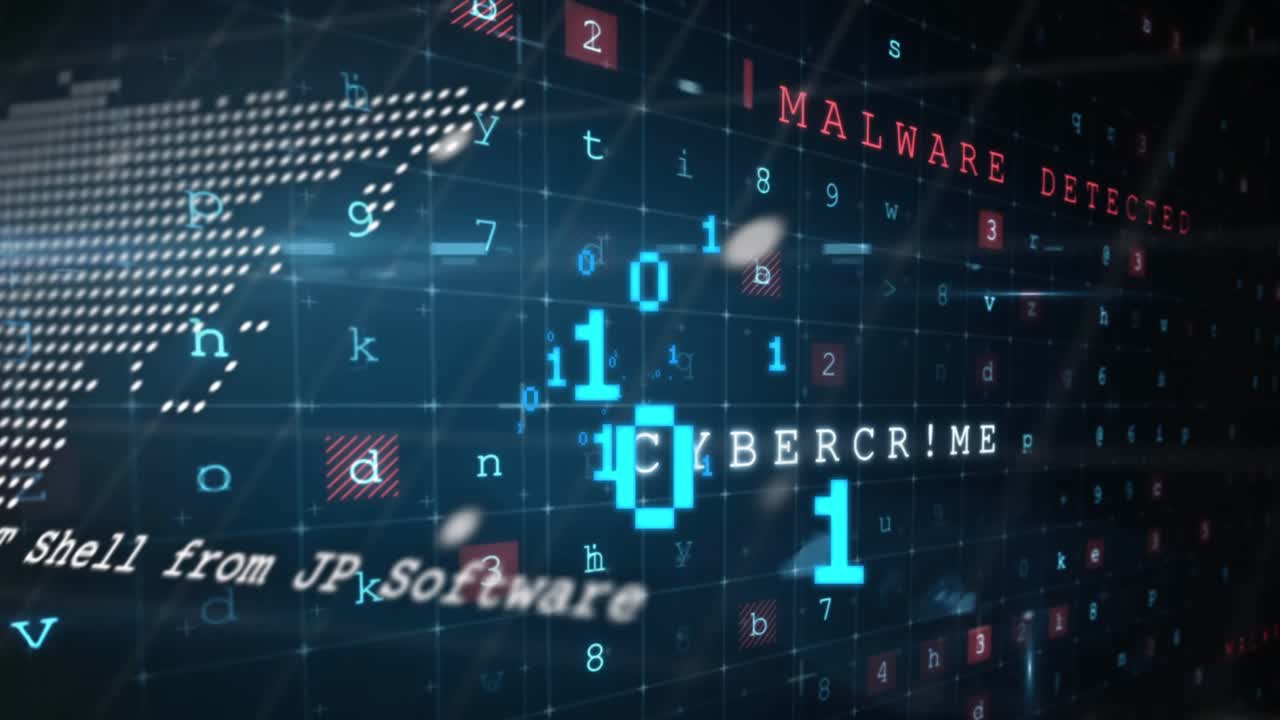 The animation shows data processing over a cyberattack warning