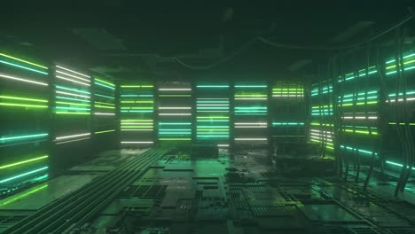 neon green and yellow futuristic cyber room