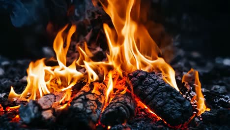 a close up of a fire burning in the dark