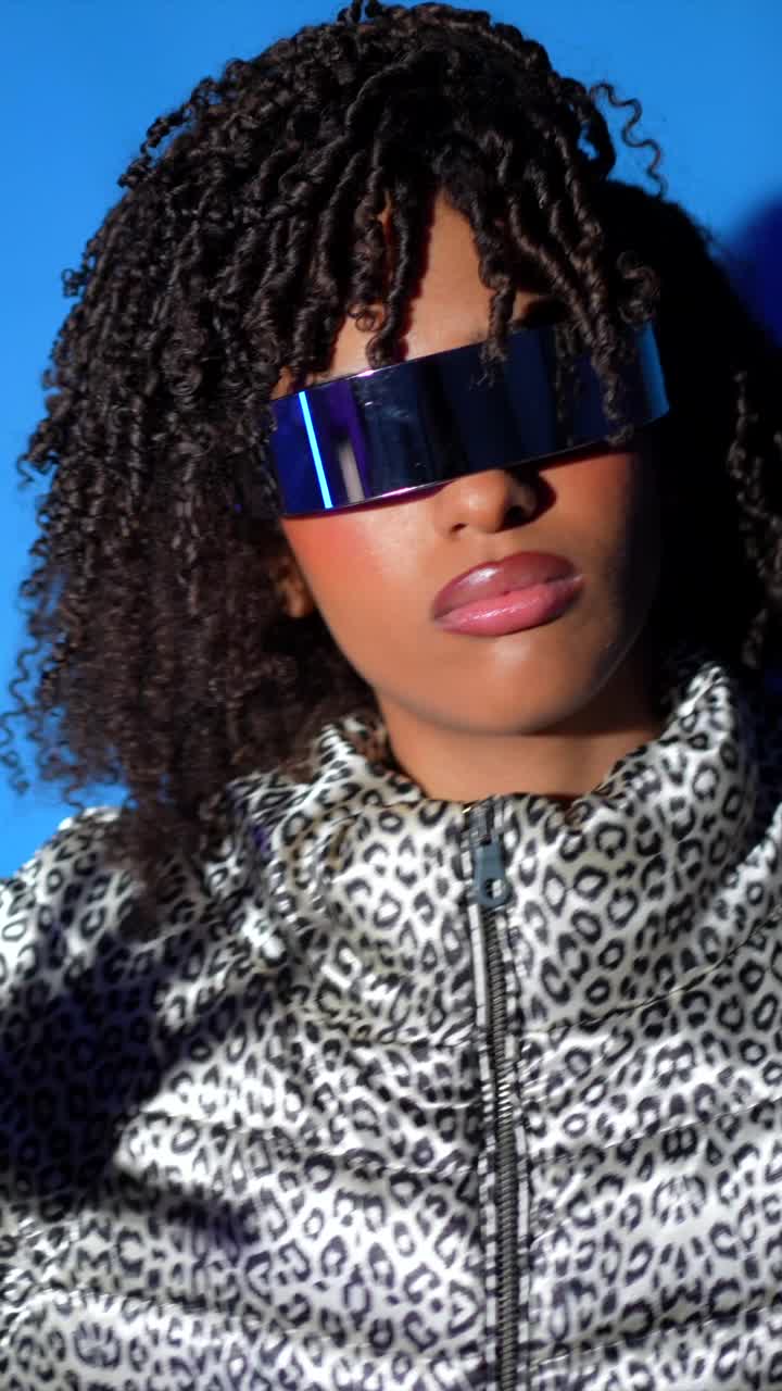 Futuristic Woman in Leopard Print Jacket