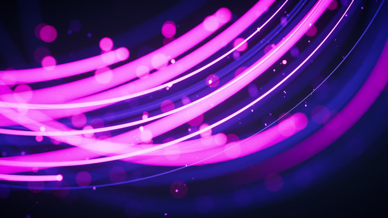 Rotating glowing purple vortex lines and particles background, 3d rendering.